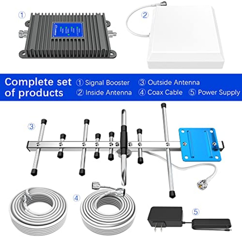 휴대폰 신호 부스터, 가정용 휴대폰 부스터, 모든 미국 통신사 지원 Verizon, AT&T 등, 신호 증폭기 리피터 강화 GSM 3G 4G LTE 및 5G 신호 최대 5,000제곱피트, FCC 승인 회색
