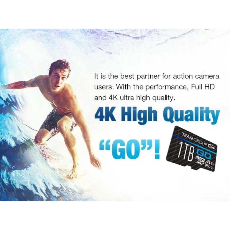 TEAMGROUP GO 카드 1TB x 2 팩 Micro SDXC UHS-I U3 V30 4K, GoPro 및 액션 카메라용 R/W 최대 100/90MB/s 야외, 스포츠, 4K 촬영용 고속 플래시 메모리 카드, Nintendo-Switch TGUSDX1TU364