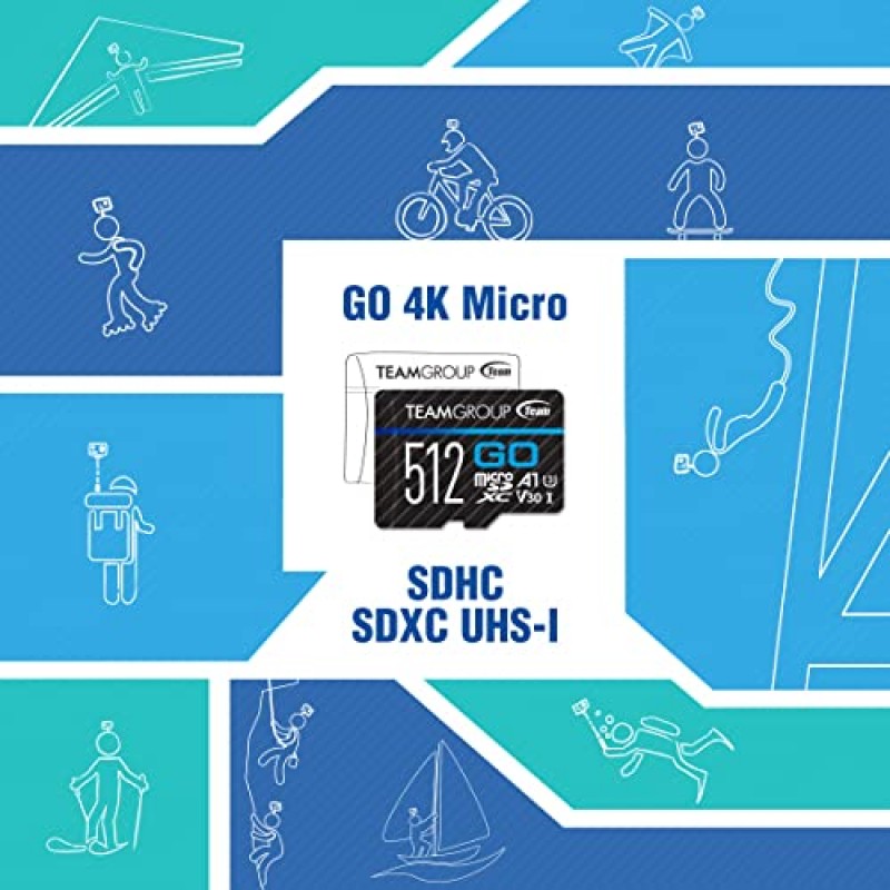 TEAMGROUP GO 카드 1TB x 2 팩 Micro SDXC UHS-I U3 V30 4K, GoPro 및 액션 카메라용 R/W 최대 100/90MB/s 야외, 스포츠, 4K 촬영용 고속 플래시 메모리 카드, Nintendo-Switch TGUSDX1TU364