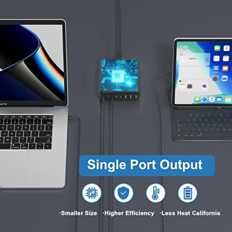 220W USB C 충전기, 8포트 데스크탑 USB C 충전 스테이션, MacBook Pro/Air,iPhone 14/13/Mini/Pro/13Pro Max/12 Samsung Galaxy Note와 호환되는 65W USB C 노트북 충전기