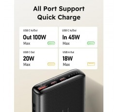 Charmast 100W 노트북 전원 은행, USB C 포트가 있는 20000mAh 휴대용 노트북 충전기, PD/QC 고속 충전 슬림 배터리 팩 iPhone, MacBook, Dell, IPad, Samsung, Switch, HP, Pixel 등과 호환 가능