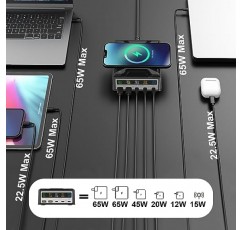 160W USB C GaN 충전기, Ubigbuy 65W 5포트 PD 3.0 USB C 고속 충전 스테이션, MacBook Pro Air iPhone iPad Samsung용 디스플레이가 있는 데스크탑 무선 USB C 전원 어댑터 허브