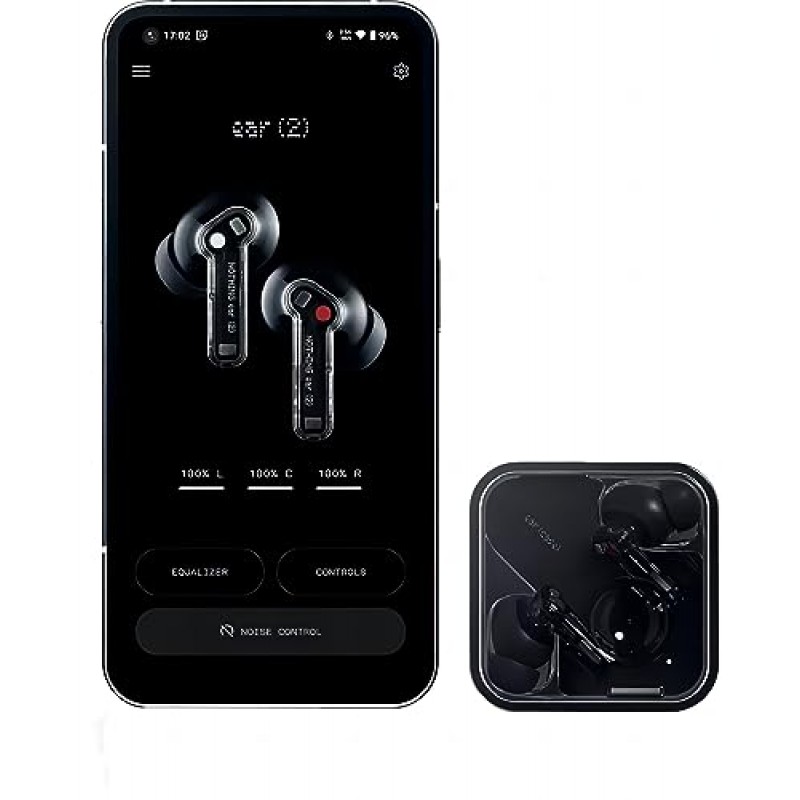 Nothing Ear 2 고해상도 무선 이어버드, 2023 듀얼 챔버 디자인의 새로운 소음 차단 헤드폰, iPhone, Android용 Bluetooth 이어버드, 4.5g 초경량, 36시간 재생 시간, 블랙