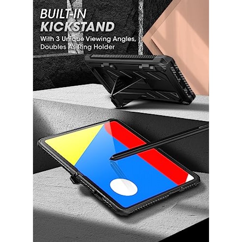 Google Pixel Fold(2023)용 SUPCASE Unicorn Beetle Pro 케이스, 화면 보호 장치 및 킥스탠드 및 펜 슬롯이 내장된 전신 듀얼 레이어 견고한 케이스(검은색)