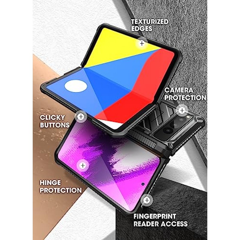 Google Pixel Fold(2023)용 SUPCASE Unicorn Beetle Pro 케이스, 화면 보호 장치 및 킥스탠드 및 펜 슬롯이 내장된 전신 듀얼 레이어 견고한 케이스(검은색)