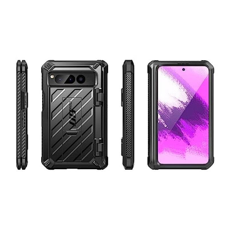 Google Pixel Fold(2023)용 SUPCASE Unicorn Beetle Pro 케이스, 화면 보호 장치 및 킥스탠드 및 펜 슬롯이 내장된 전신 듀얼 레이어 견고한 케이스(검은색)