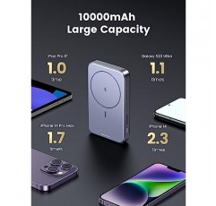 UGREEN 마그네틱 배터리 접이식 킥스탠드가 포함된 10,000mAh 배터리 팩 PD 20W 3 포트 Magsafe iPhone 15/15 Plus/15 Pro/15 Pro Max/14/13/12 시리즈와 호환되는 무선 휴대용 보조베터리