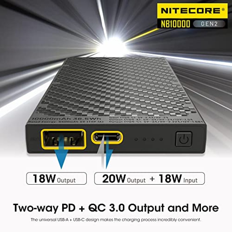 Nitecore NB10000 GEN2 휴대용 충전기 10000mAh 고속 충전 보조베터리 배터리 팩 휴대폰 태그용 듀얼 출력