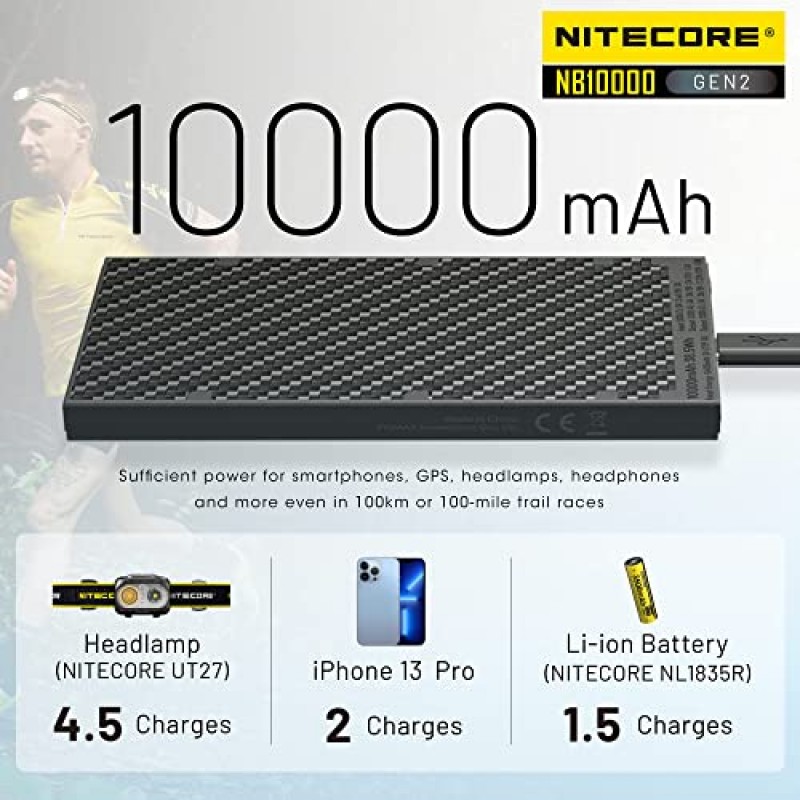 Nitecore NB10000 GEN2 휴대용 충전기 10000mAh 고속 충전 보조베터리 배터리 팩 휴대폰 태그용 듀얼 출력