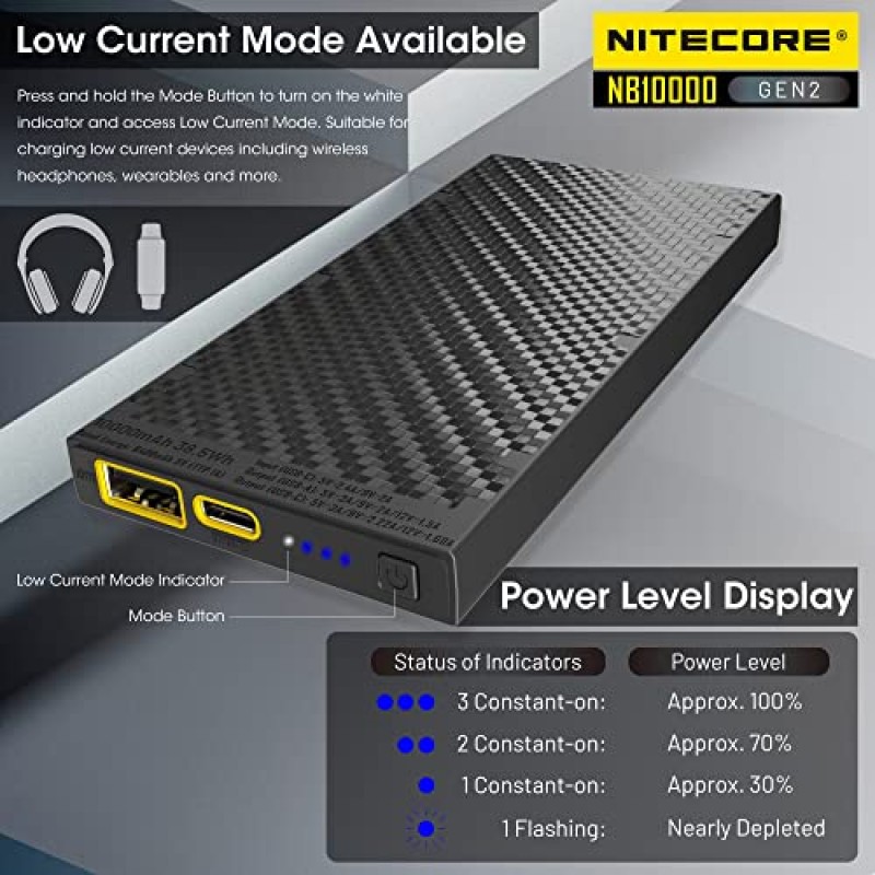 Nitecore NB10000 GEN2 휴대용 충전기 10000mAh 고속 충전 보조베터리 배터리 팩 휴대폰 태그용 듀얼 출력