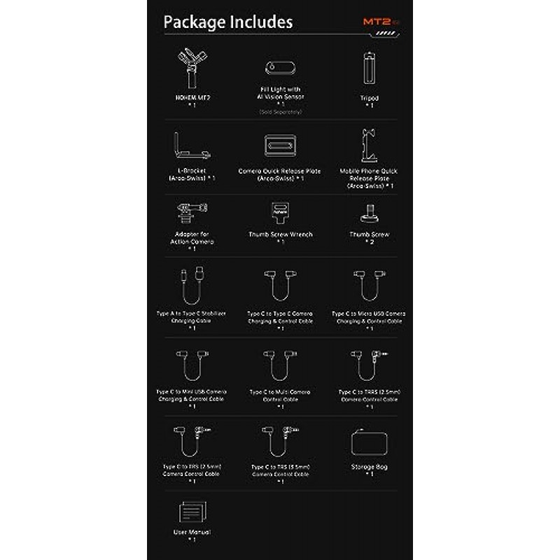 Hohem iSteady MT2 키트 카메라 안정기(AI 추적기/자기 필 라이트 포함), 미러리스 카메라 스마트폰 컴팩트/액션 카메라용 올인원 3축 짐벌 안정기, 기본 수직 촬영