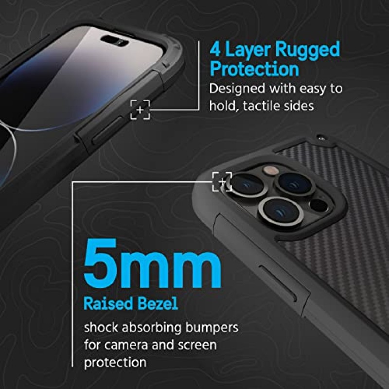 Pelican Shield Kevlar 시리즈 - iPhone 14 Pro Max 케이스 6.7인치 [MagSafe와 호환 가능] [21FT 군용 등급 낙하 보호] 벨트 클립 홀스터 킥스탠드가 있는 자기 충전 iPhone 케이스 커버 - 블랙