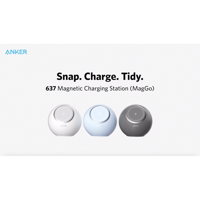 Anker 자기 데스크탑 충전 스테이션(MagGo), iPhone13/12용 637 자기 무선 충전기, 3 AC, 2 USB A 및 2 USB C가 포함된 8-in-1 전원 스트립, MacBook Pro용 최대 65W 전원 공급 데스크탑 액세서리