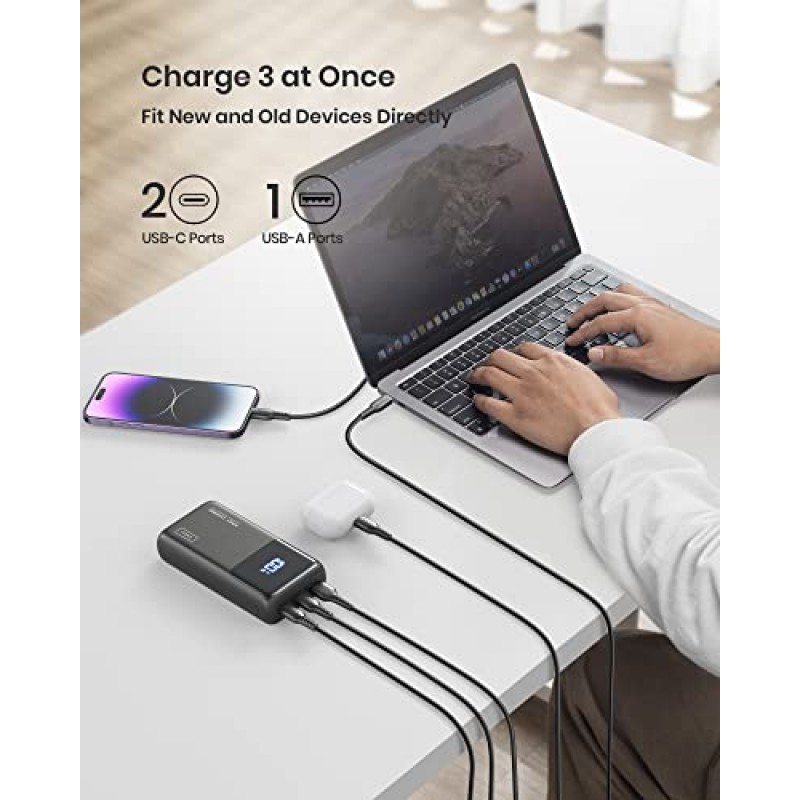 INIU 보조베터리, 25000mAh 65W USB C 노트북 휴대용 충전기, PD QC 고속 충전 노트북 MacBook용 3출력 외장 배터리 팩 Dell XPS iPad 태블릿 스팀 데크 iPhone 15 14 13 Pro Samsung S22 등