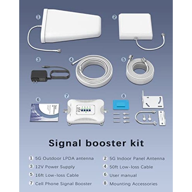 미국 모든 통신사를 위한 휴대폰 부스터, 가정용 셀 신호 부스터, 최대 5,500 Sq Ft, Verizon, AT&T, T-Mobile 등을 위한 5G 4G 및 LTE 신호 강화 | 밴드 2、4、5、12、13、17、25、66 |