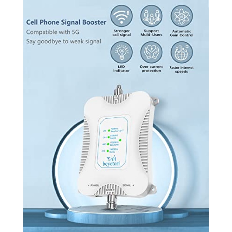 휴대폰 부스터 5G 4G LTE 66/2/4/5/12/17/13/25 대역의 모든 미국 통신사, 최대 5000 Sq Ft 가정용 휴대폰 신호 부스터 지원 Verizon, AT&T, T-Mobile 등 FCC 승인