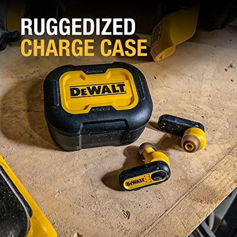 DEWALT True Wireless Bluetooth 이어버드 — TWS Bluetooth 헤드폰 — Type C 충전 케이스가 포함된 무선 이어버드 — 방수 무선 이어폰 — 야외 작업을 위한 Jobsite Pro-X1 프리미엄 사운드