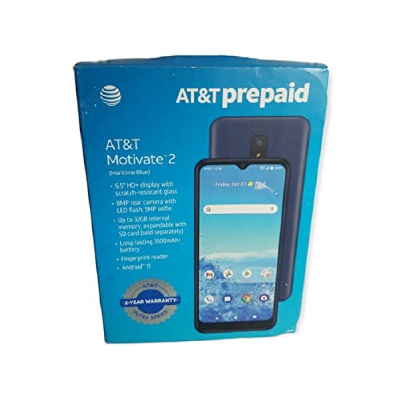 AT&T Motivate 2, 32GB, 마리타임 블루 - 4G LTE 선불 스마트폰 - AT&T 이동통신사 고정