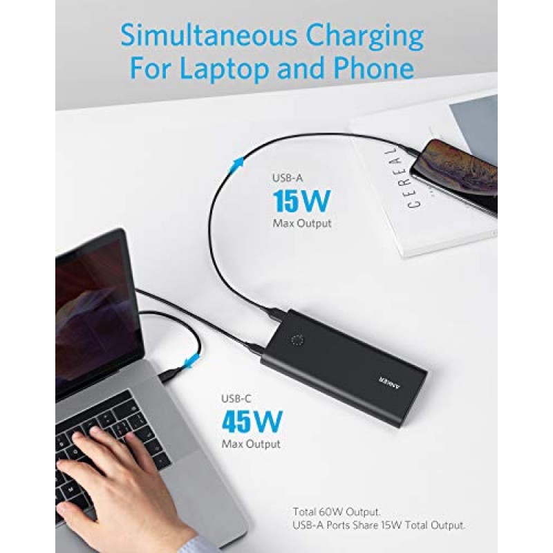 Anker PowerCore+ 26800mAh PD 45W(60W PD 충전기 포함), USB C MacBook Air/Pro/Dell XPS, iPad Pro, iPhone 14/13/12 시리즈 등을 위한 전원 공급 휴대용 충전기 번들