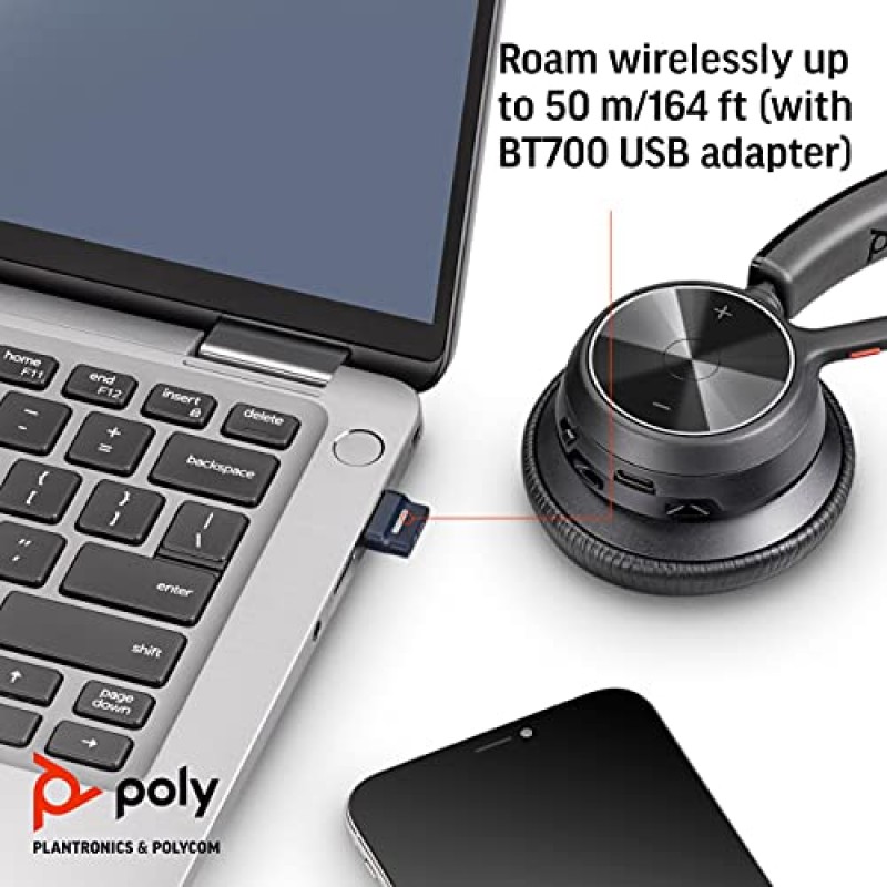 Poly - Voyager 4310 UC 무선 헤드셋 + 충전 스탠드(Plantronics) - 단일 이어 헤드셋(마이크 포함) - USB-A Bluetooth 어댑터를 통해 PC/Mac에 연결, Bluetooth를 통해 휴대폰에 연결 - Teams, Zoom 등과 함께 작동