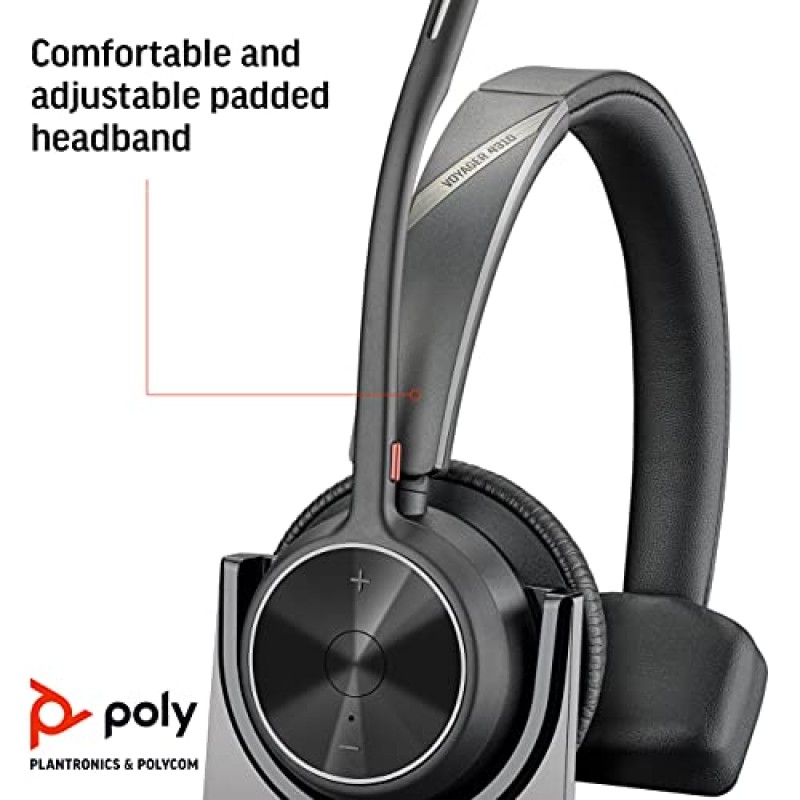 Poly - Voyager 4310 UC 무선 헤드셋 + 충전 스탠드(Plantronics) - 단일 이어 헤드셋(마이크 포함) - USB-A Bluetooth 어댑터를 통해 PC/Mac에 연결, Bluetooth를 통해 휴대폰에 연결 - Teams, Zoom 등과 함께 작동