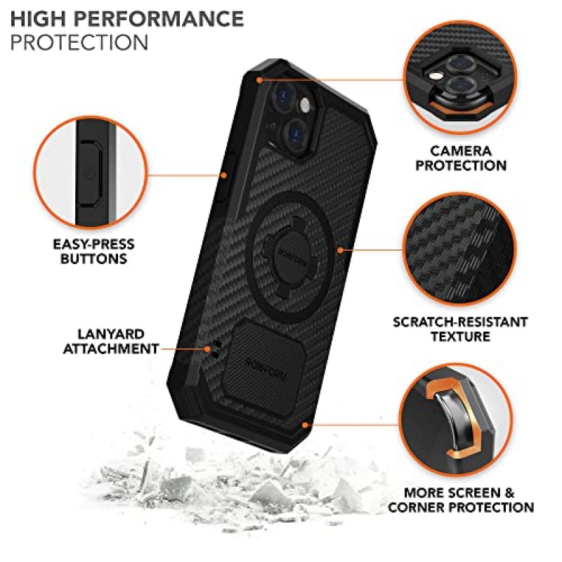 Rokform - iPhone 13 케이스, 러기드 시리즈, 듀얼 자석 플러스 MagSafe 호환, 자기 보호 Apple Gear, RokLock 트위스트 잠금 기능이 있는 iPhone 커버, 낙하 테스트를 거친 아머(검은색)