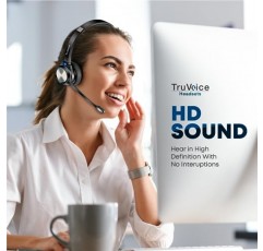 Hi-Fi 오디오 및 소음 제거 마이크가 탑재된 TruVoice BT55 무선 USB 헤드셋 - v5.2 Bluetooth 고속 충전 베이스 및 15시간 통화 시간 - 컴퓨터와 휴대폰 모두에 다중 연결 가능.