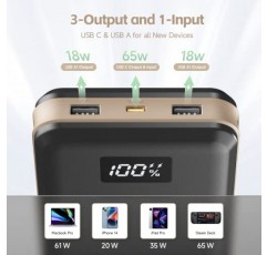 imuto 65W 전원 은행 27000mAh USB C 노트북 휴대용 충전기 3포트 PPS 배터리 팩 iPhone 14/13,MacBook 12