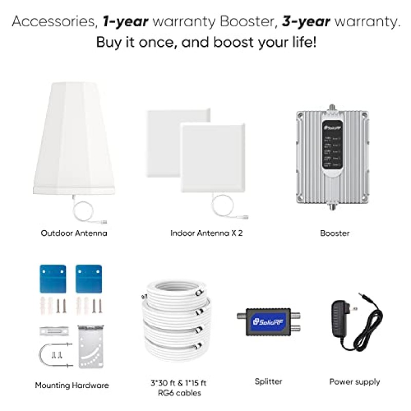 SolidRF-가정 및 사무실용 휴대폰 신호 부스터 멀티룸 - 듀얼 내부 안테나 - 최대 8000평방피트의 적용 범위 - 모든 미국 통신업체에 적합 - 5G 대역 12/13/17/5/2/25/4-FCC 승인