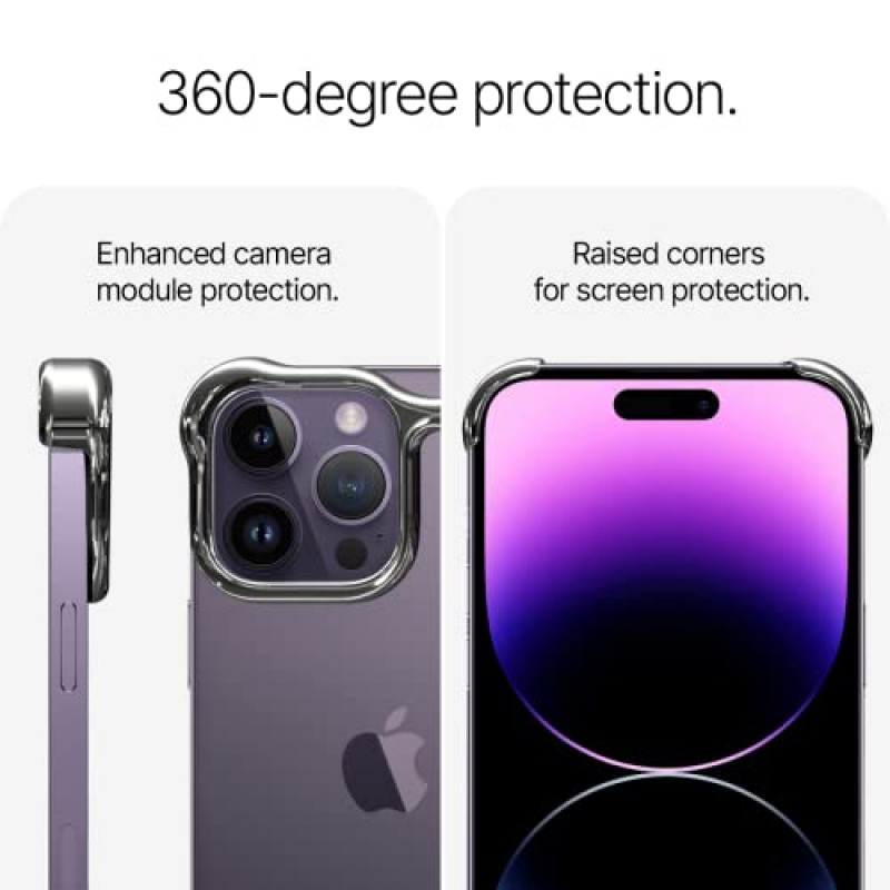 iPhone 14 Pro 휴대폰 케이스(2023)용으로 설계된 Arc Pulse, 미니멀리스트 보호 충격 흡수 항공우주 등급 알루미늄 쉘 + 엘라스토머 인레이 Easy Fit 6.12인치(알루미늄 거울 광택 실버)