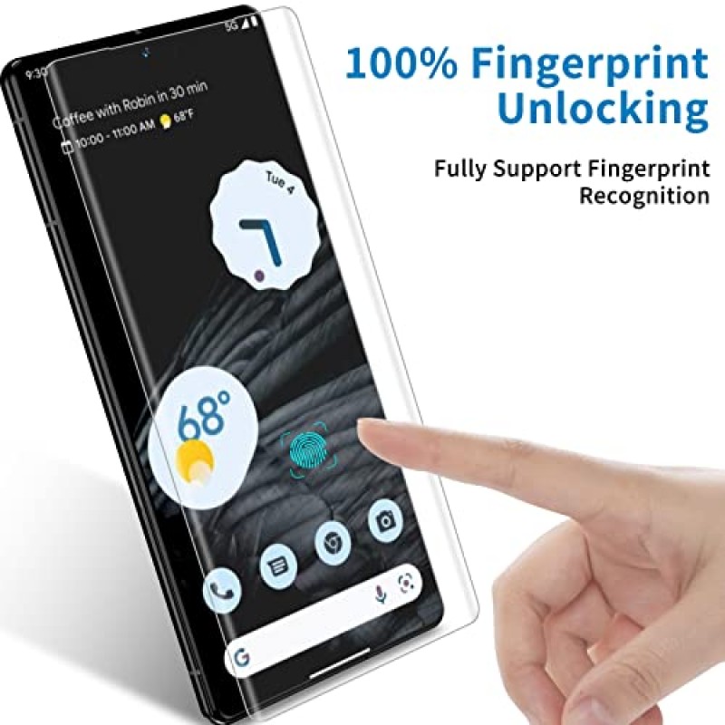 ZVELSIEM 【자동 정렬】Google Pixel 7 Pro 화면 보호기용 3+2팩 전체 강화 유리 액세서리 Pixel 7 Pro 5G용 카메라 렌즈 보호기 2팩이 포함된 3팩 유리 지문 판독기 케이스 지원