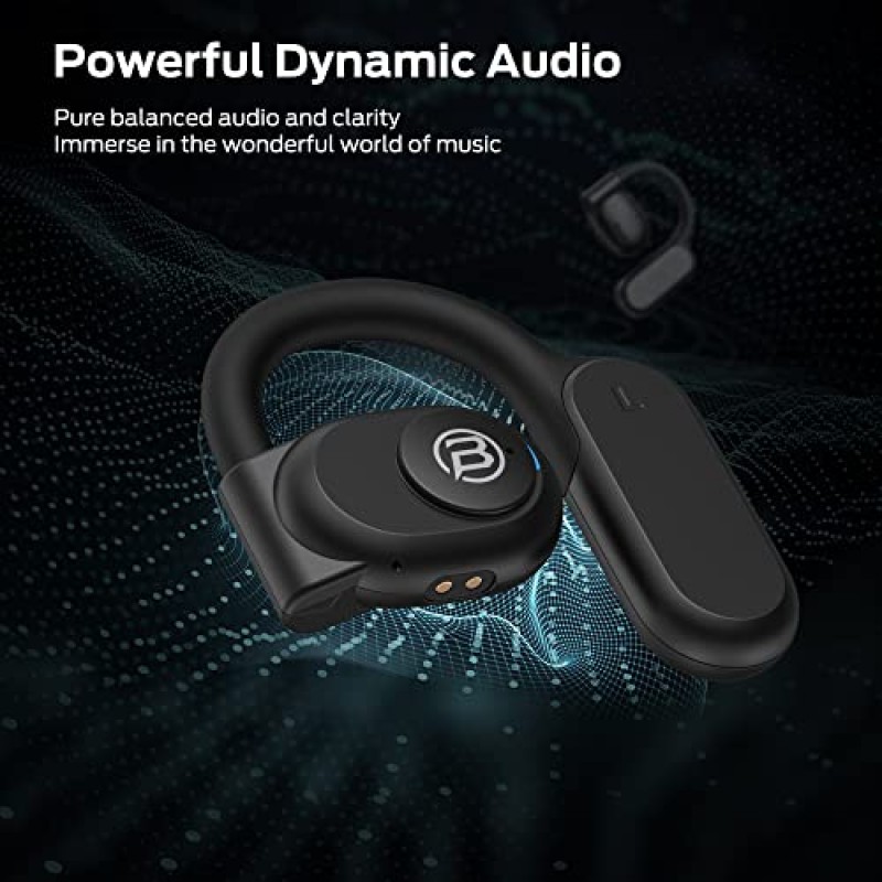 BUGANI 오픈 이어 헤드폰, 듀얼 16.2mm 대형 드라이버가 탑재된 Bluetooth 5.3 무선 헤드폰, HiFi 스테레오 사운드가 포함된 오픈 이어 이어버드, ENC 클리어 토크, 30시간 재생 시간, 달리기용 방수 스포츠 이어버드