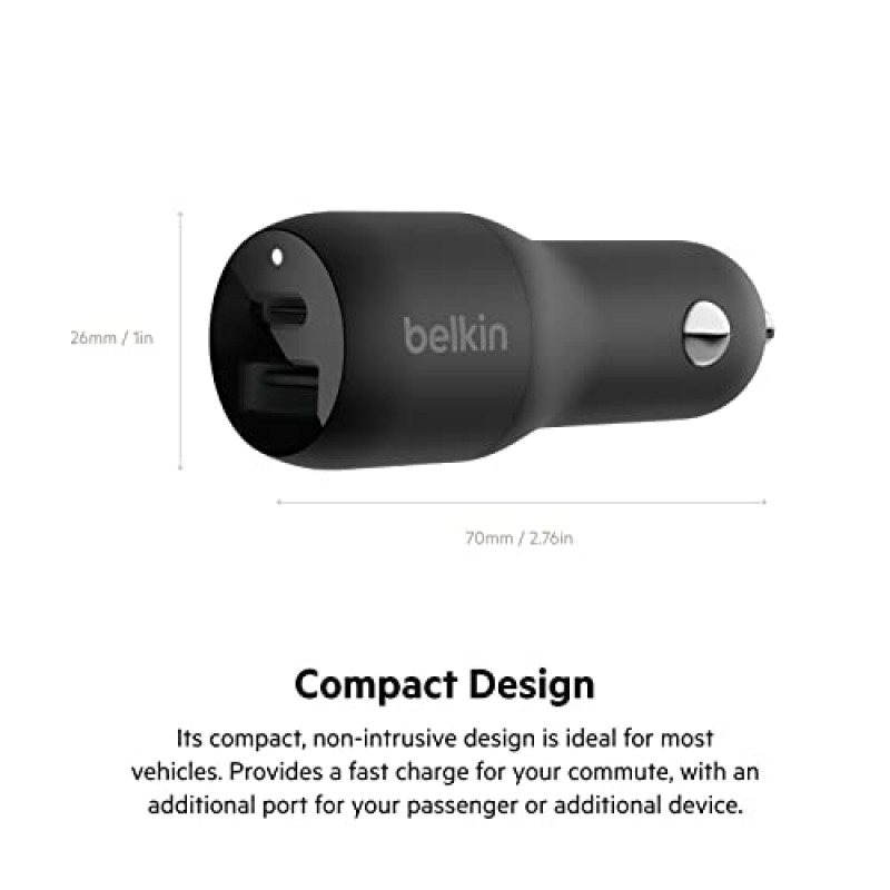 Belkin 37W 듀얼 포트 고속 차량용 충전기(라이트닝 케이블 포함) 및 MagSafe 호환 차량용 휴대폰 자기 충전 마운트, iPhone 13, 12, Pro, Pro Max, Mini용 에어벤트 휴대폰 홀더 및 충전기