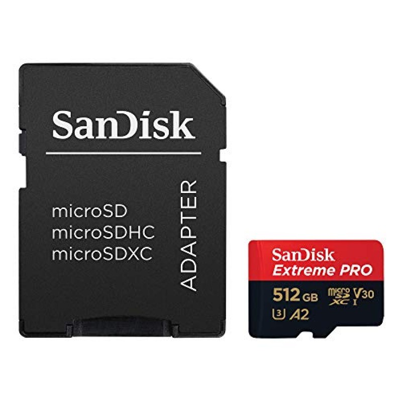 SanDisk 512GB Extreme Pro 내구성, 4K UHD 비디오 캡처, 야외 활동 및 주말 여행 녹화를 위한 200MB/s 읽기 및 140MB/s 쓰기 microSD UHS-I 카드