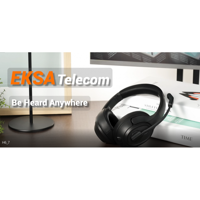 EKSA Bluetooth 5.0 헤드셋, AI 기반 소음 제거 마이크 및 USB 어댑터가 포함된 컴퓨터 헤드셋, 55시간 재생 시간, 뛰어난 사운드, PC 전화 Skype 노트북용 15M/50Ft 무선 오버이어 헤드폰