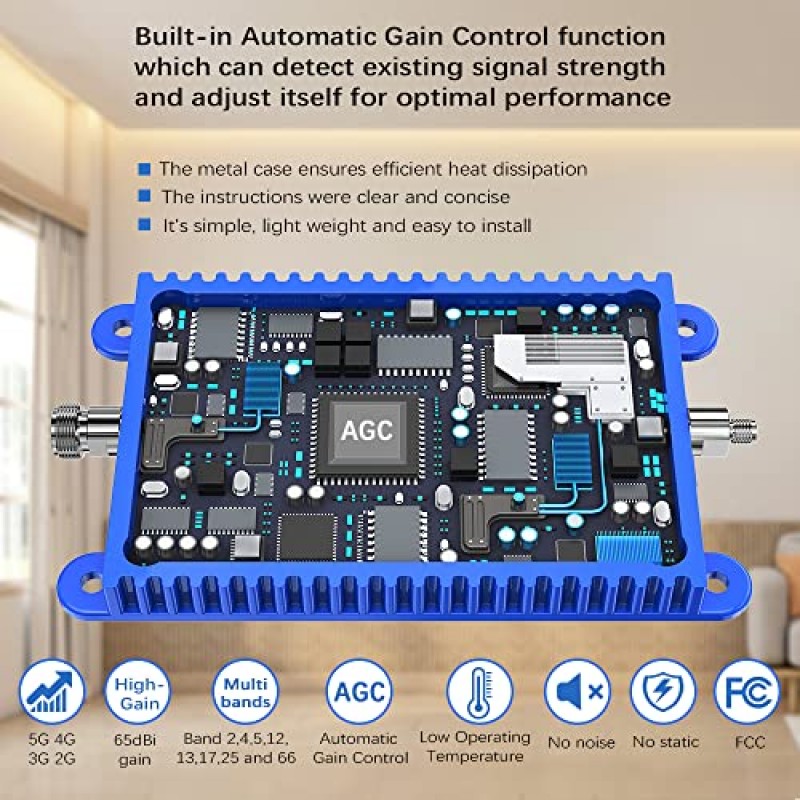 홈 5G 휴대폰 신호 부스터 - 5G 4G LTE 3G 2G 부스트 | 미국의 모든 이동통신사인 Verizon, AT&T, Straight Talk, U.S. Cellular, Metro Pcs, Sprint, Cricket과 협력 | 최대 4,500평방피트의 면적 | FCC 승인