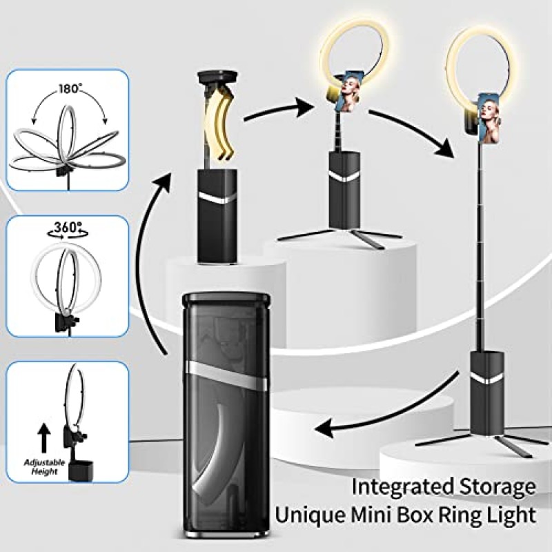 yAyusi 휴대용 링 라이트(스탠드 포함), 4000mAh 배터리로 작동되는 무선 10인치 링 라이트, 접이식 여행용 링 라이트, 화상 회의/셀카/라이브 스트림/메이크업/YouTube/TikTok용 79인치 삼각대 스탠드