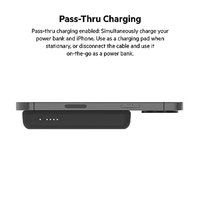 Belkin BoostCharge Wireless Power Bank 5K(MagSafe 호환 7.5W 충전 포함), 내장 팝업 킥스탠드 - iPhone 15, 15 Plus, 15 Pro, 15 Pro Max, iPhone 14, AirPods 등과 호환 - 블랙