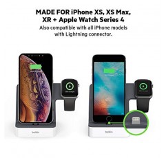 Belkin 2-in-1 iPhone 및 Apple Watch 충전 도크 - PowerHouse iPhone 충전 스테이션 + Apple Watch 충전 스탠드 - iPhone 6/7/8/X/XS/XR/XS Max, Apple Watch 시리즈 등을 위한 설계(블랙)