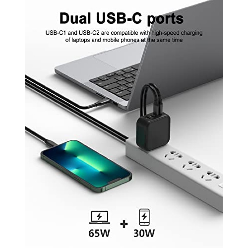 100W USB C 벽면 충전기, PD PPS 4포트 GaN 초고속 멀티포트 여행용 휴대용 충전기 블록 유형 C 충전 스테이션 MacBook Pro Air, iPhone 14, iPad용 전원 어댑터 Samsung Pixel Lenovo HP Dell