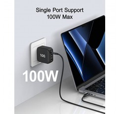 100W USB C 벽면 충전기, PD PPS 4포트 GaN 초고속 멀티포트 여행용 휴대용 충전기 블록 유형 C 충전 스테이션 MacBook Pro Air, iPhone 14, iPad용 전원 어댑터 Samsung Pixel Lenovo HP Dell