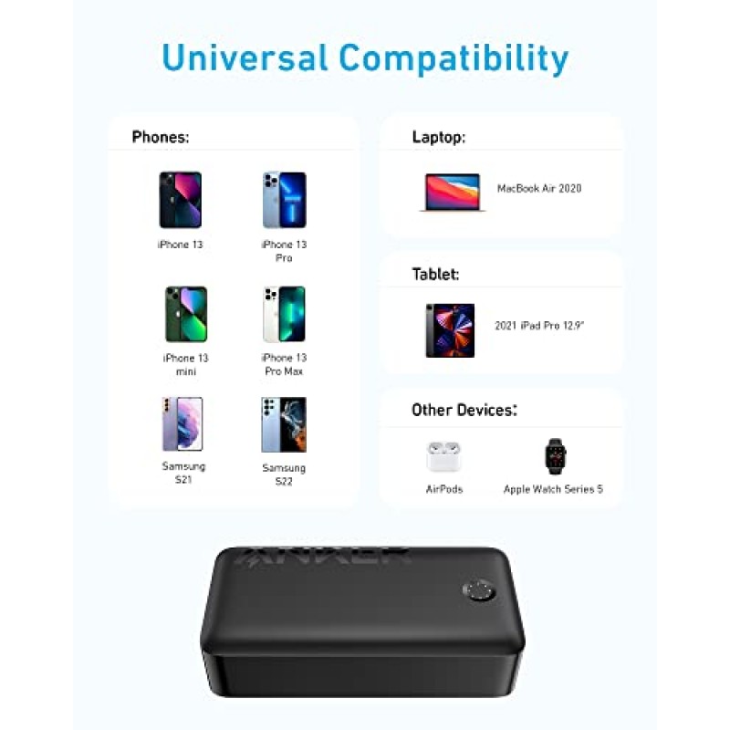 Anker 휴대용 충전기, 보조베터리, USB-C 고속 충전 기능이 있는 40K 30W 배터리 팩, MacBook, iPhone iPhone 15/15 Plus/15 Pro/15 Pro Max, iPhone14/13/12 시리즈, Samsung Galaxy, iPad 및 더