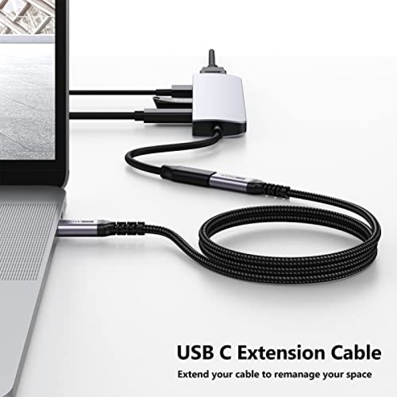 DteeDck USB C 연장 케이블 3피트 10팩, 유형 C 연장 코드 남성-여성 USB3.1 Gen2 100W 고속 충전 노트북, 태블릿 및 휴대폰과 10Gbps 전송 호환성 - 회색