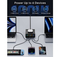 USB 충전 스테이션, ASOMETECH 160W 5포트 USB C 충전 스테이션(65W PD USB-C 포트, QC3.0 포트, 무선 충전기, MacBook, 노트북, iPad, iPhone, Samsung용 LCD 디스플레이 멀티 포트 고속 USB 충전 허브 포함)