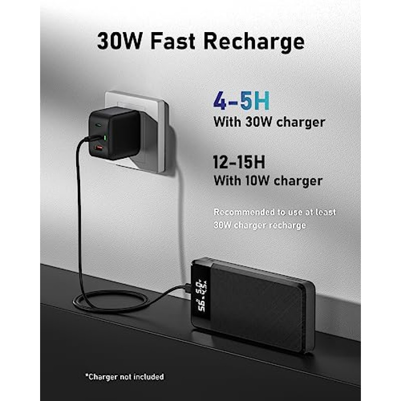 EASYLONGER 45W 전원 은행, 26800mAh 휴대용 노트북 충전기, 저전력 노트북, iPhone, iPad, Samsung, LG, Android, Steam Deck 등을 위한 LED 디스플레이가 있는 PD QC 3.0 UBS C 배터리 팩