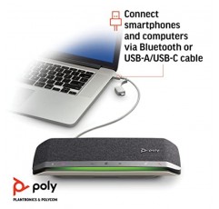 Poly - Sync 40 스마트 스피커폰(Plantronics) - 유연한 작업 공간 - 결합된 USB-A/USB-C 케이블을 통해 PC/Mac에 연결하고 Bluetooth를 통해 스마트폰에 연결 - Teams(인증), Zoom 등과 함께 작동