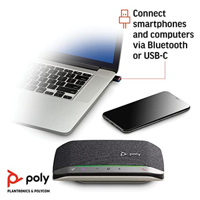 Poly - Sync 20+ Bluetooth 스피커폰(Plantronics) - 개인용 휴대용 스피커폰 - USB-C Bluetooth 어댑터 - PC/Mac/휴대폰에 연결 - Teams(인증), Zoom 등과 호환