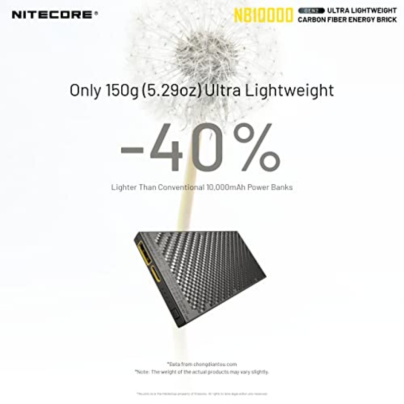 Nitecore NB10000 Gen II(Gen 2) 초슬림 보조 배터리, 실버, 10000mAh QC 급속 충전 USB 및 USB-C 듀얼 출력(휴대폰 손전등 및 헤드램프용 케이블 포함)