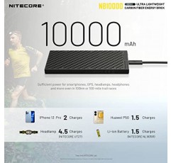 Nitecore NB10000 Gen II(Gen 2) 초슬림 보조 배터리, 실버, 10000mAh QC 급속 충전 USB 및 USB-C 듀얼 출력(휴대폰 손전등 및 헤드램프용 케이블 포함)