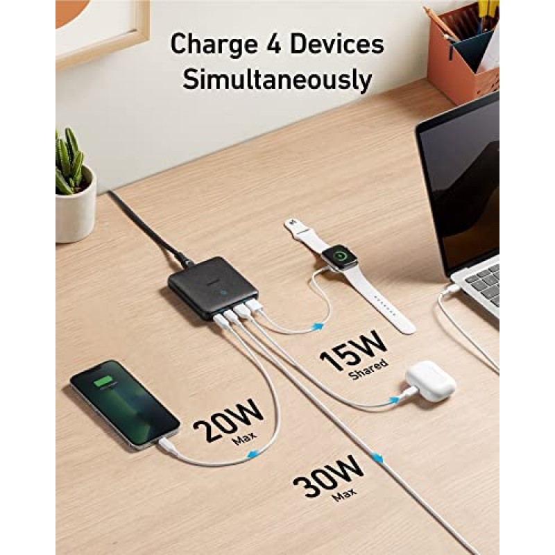 Anker USB C 충전기, 543(65W II), PIQ 3.0 및 GaN 4포트 슬림형 고속 벽면 충전기, 듀얼 USB C 포트(최대 45W) 포함, MacBook, 노트북, iPad Pro, iPhone 등용